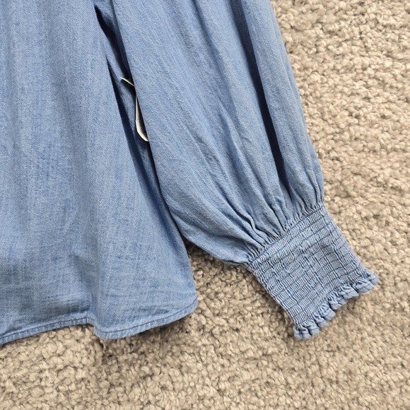 Old Navy Shirt Womens 2X Blue Long Sleeve Denim Cotton Cowgirl Boho‎ Peasant - Picture 2 of 12